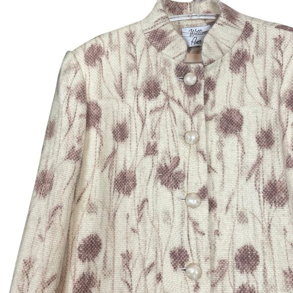 Vtg William Pearson Tweed Knit Floral Buttoned Blazer Jacket Cream Ivory Size 8 - Picture 3 of 10
